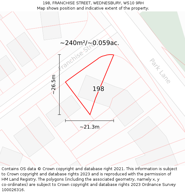 198, FRANCHISE STREET, WEDNESBURY, WS10 9RH: Plot and title map
