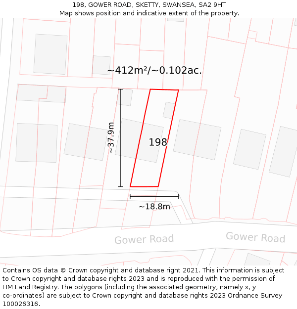 198, GOWER ROAD, SKETTY, SWANSEA, SA2 9HT: Plot and title map