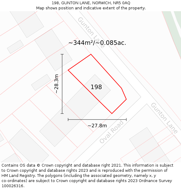 198, GUNTON LANE, NORWICH, NR5 0AQ: Plot and title map