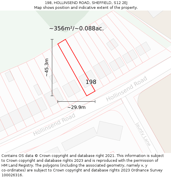 198, HOLLINSEND ROAD, SHEFFIELD, S12 2EJ: Plot and title map