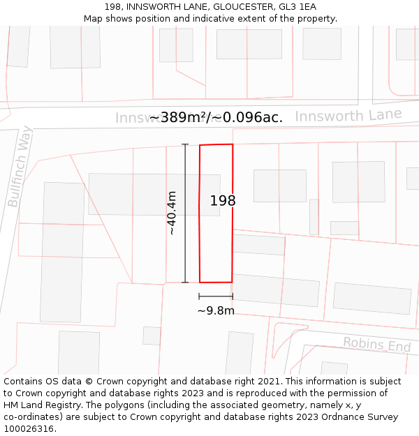 198, INNSWORTH LANE, GLOUCESTER, GL3 1EA: Plot and title map