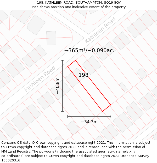 198, KATHLEEN ROAD, SOUTHAMPTON, SO19 8GY: Plot and title map