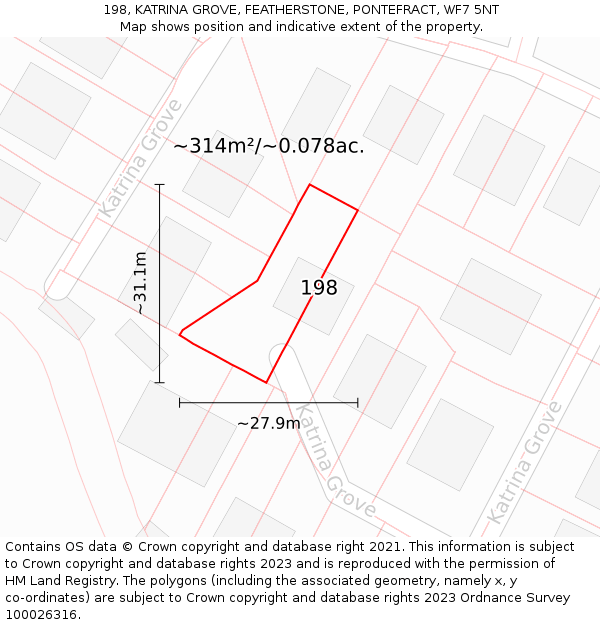 198, KATRINA GROVE, FEATHERSTONE, PONTEFRACT, WF7 5NT: Plot and title map