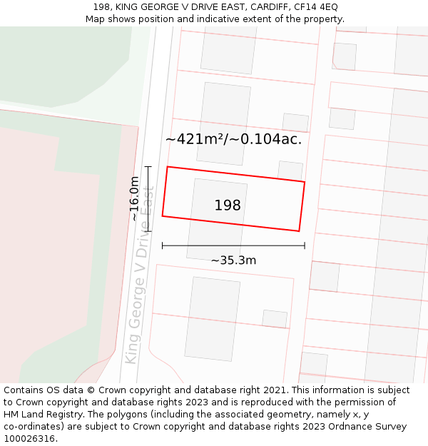 198, KING GEORGE V DRIVE EAST, CARDIFF, CF14 4EQ: Plot and title map