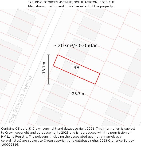 198, KING GEORGES AVENUE, SOUTHAMPTON, SO15 4LB: Plot and title map
