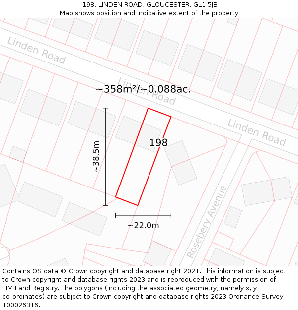 198, LINDEN ROAD, GLOUCESTER, GL1 5JB: Plot and title map