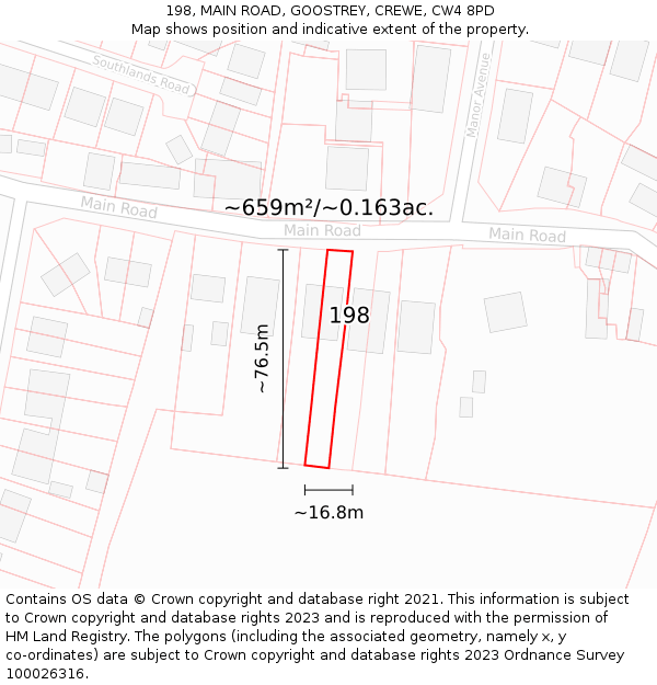 198, MAIN ROAD, GOOSTREY, CREWE, CW4 8PD: Plot and title map
