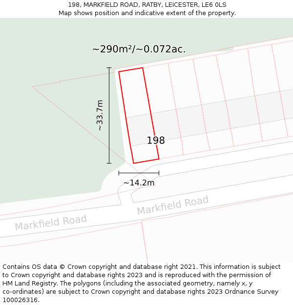 198, MARKFIELD ROAD, RATBY, LEICESTER, LE6 0LS: Plot and title map
