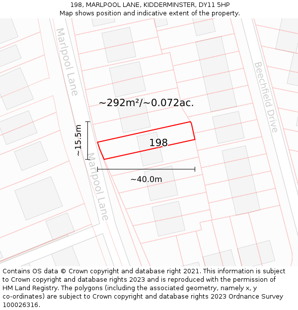 198, MARLPOOL LANE, KIDDERMINSTER, DY11 5HP: Plot and title map