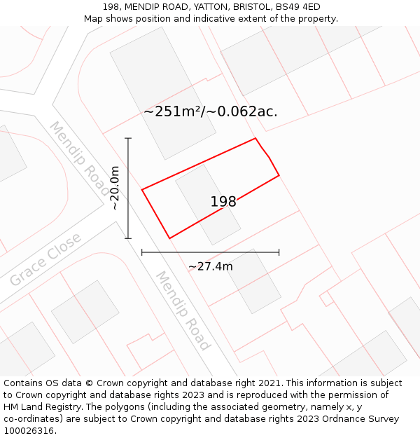 198, MENDIP ROAD, YATTON, BRISTOL, BS49 4ED: Plot and title map