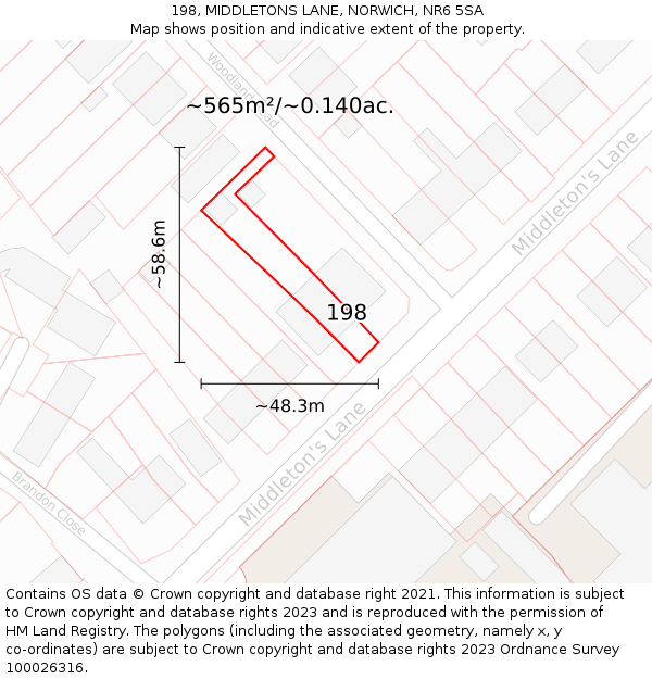 198, MIDDLETONS LANE, NORWICH, NR6 5SA: Plot and title map
