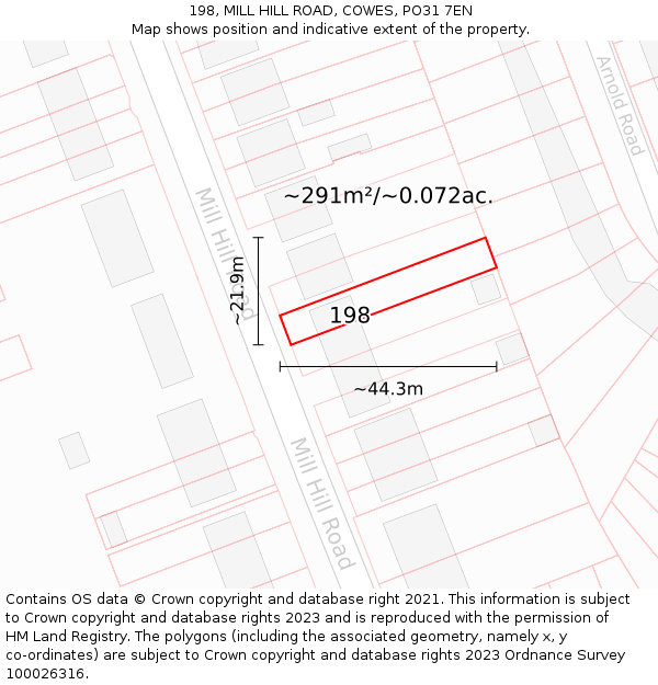 198, MILL HILL ROAD, COWES, PO31 7EN: Plot and title map
