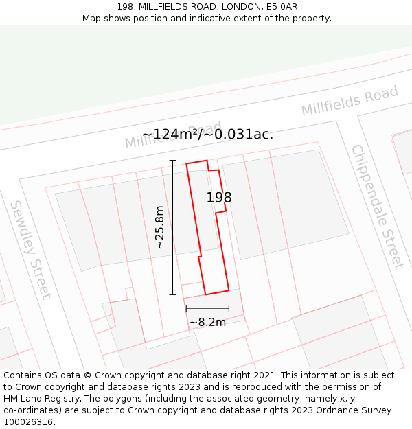 198, MILLFIELDS ROAD, LONDON, E5 0AR: Plot and title map