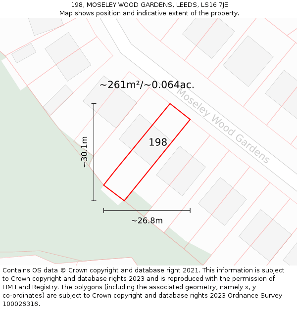 198, MOSELEY WOOD GARDENS, LEEDS, LS16 7JE: Plot and title map