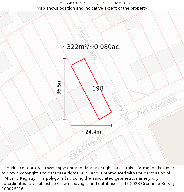 198, PARK CRESCENT, ERITH, DA8 3ED: Plot and title map