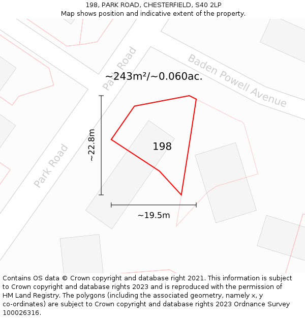 198, PARK ROAD, CHESTERFIELD, S40 2LP: Plot and title map