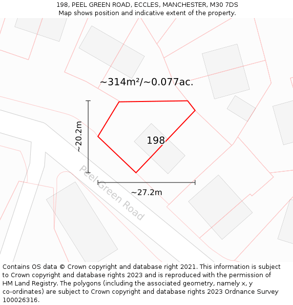 198, PEEL GREEN ROAD, ECCLES, MANCHESTER, M30 7DS: Plot and title map