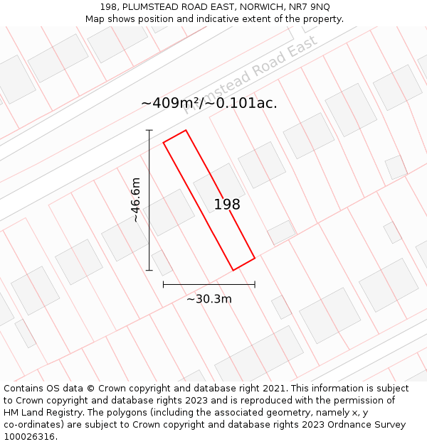 198, PLUMSTEAD ROAD EAST, NORWICH, NR7 9NQ: Plot and title map
