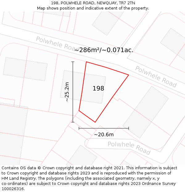 198, POLWHELE ROAD, NEWQUAY, TR7 2TN: Plot and title map