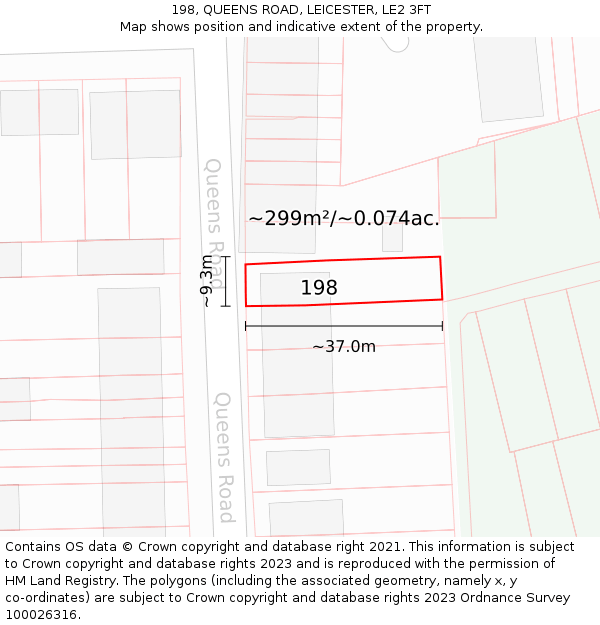 198, QUEENS ROAD, LEICESTER, LE2 3FT: Plot and title map