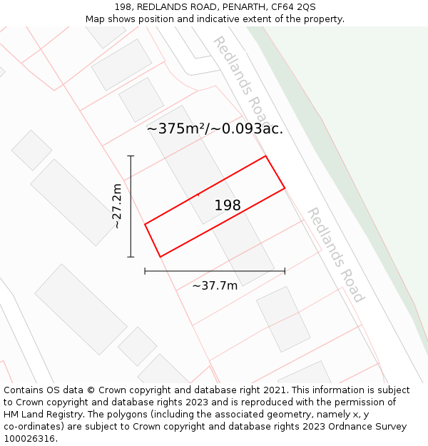 198, REDLANDS ROAD, PENARTH, CF64 2QS: Plot and title map