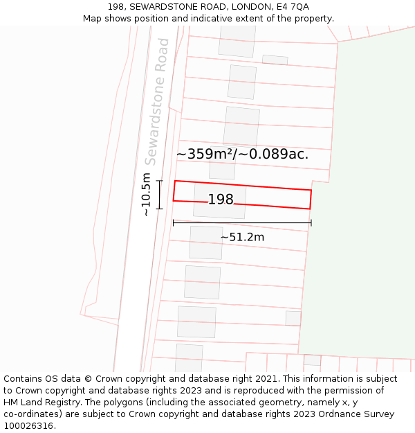 198, SEWARDSTONE ROAD, LONDON, E4 7QA: Plot and title map