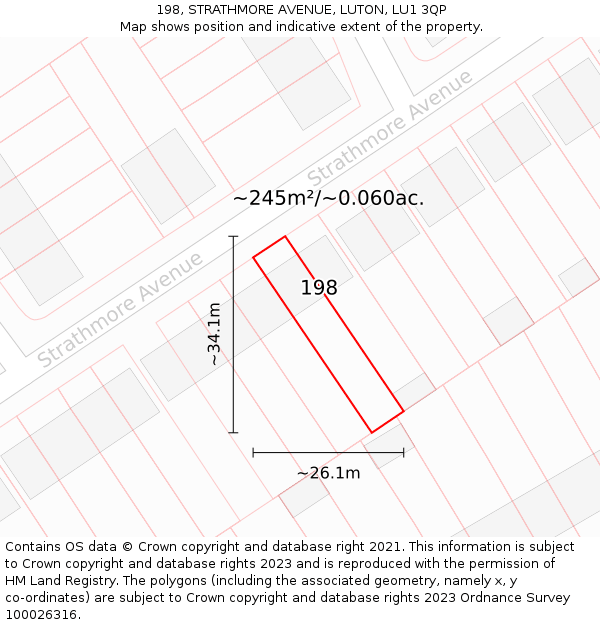 198, STRATHMORE AVENUE, LUTON, LU1 3QP: Plot and title map
