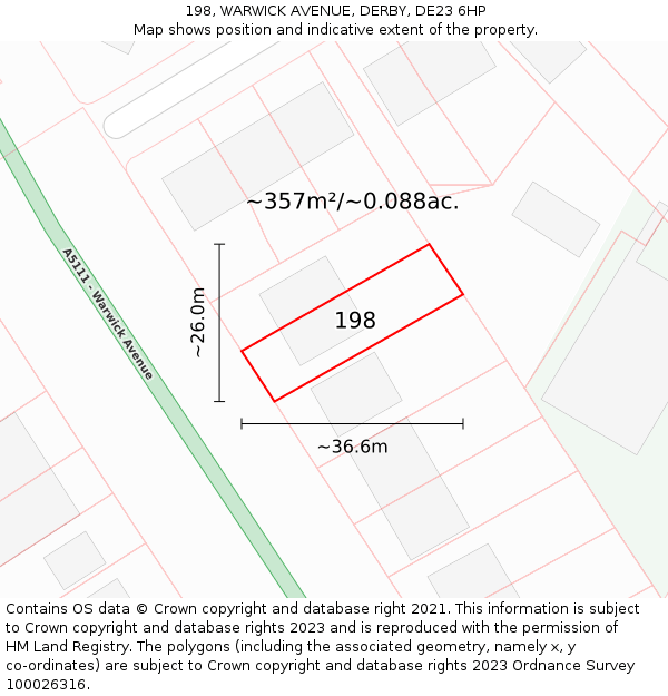 198, WARWICK AVENUE, DERBY, DE23 6HP: Plot and title map