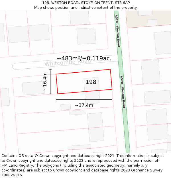 198, WESTON ROAD, STOKE-ON-TRENT, ST3 6AP: Plot and title map