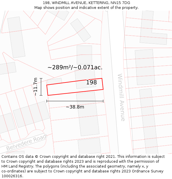 198, WINDMILL AVENUE, KETTERING, NN15 7DG: Plot and title map