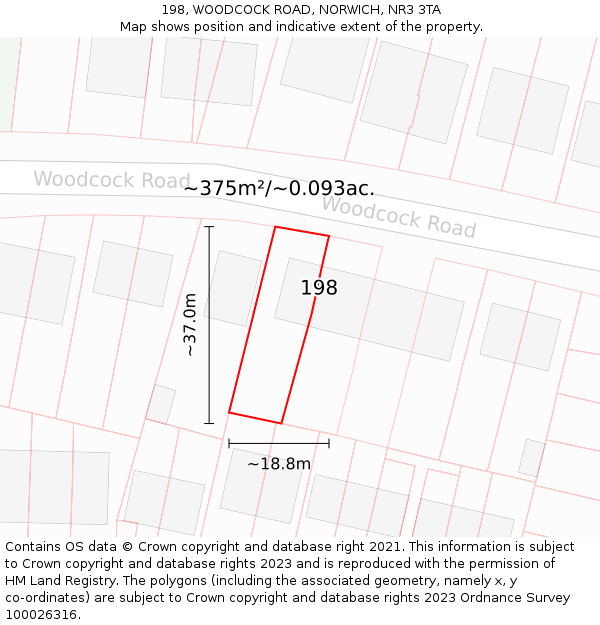 198, WOODCOCK ROAD, NORWICH, NR3 3TA: Plot and title map