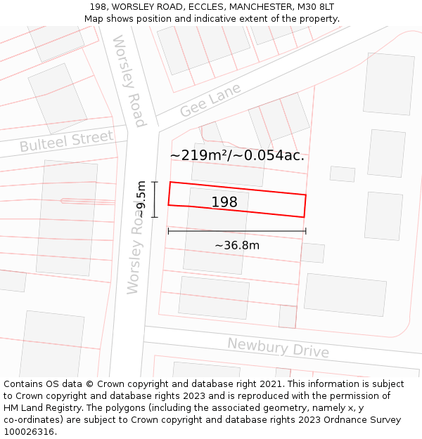 198, WORSLEY ROAD, ECCLES, MANCHESTER, M30 8LT: Plot and title map