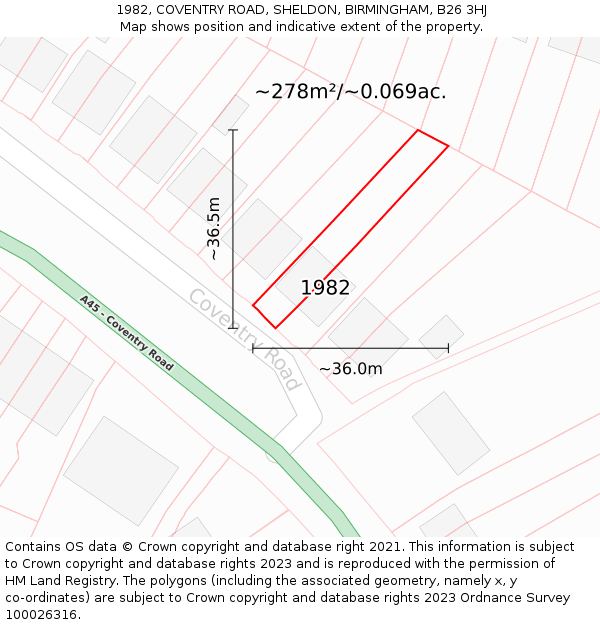 1982, COVENTRY ROAD, SHELDON, BIRMINGHAM, B26 3HJ: Plot and title map