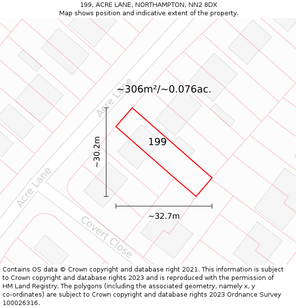 199, ACRE LANE, NORTHAMPTON, NN2 8DX: Plot and title map
