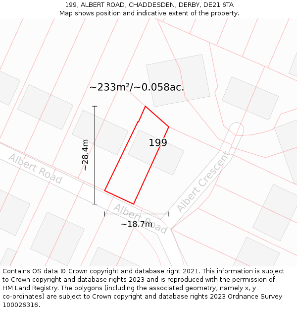 199, ALBERT ROAD, CHADDESDEN, DERBY, DE21 6TA: Plot and title map