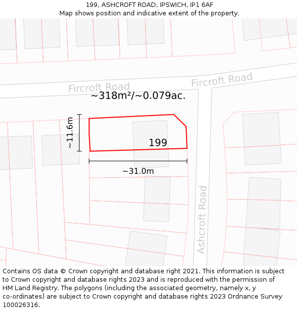 199, ASHCROFT ROAD, IPSWICH, IP1 6AF: Plot and title map
