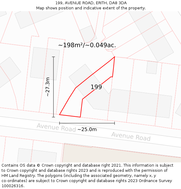 199, AVENUE ROAD, ERITH, DA8 3DA: Plot and title map