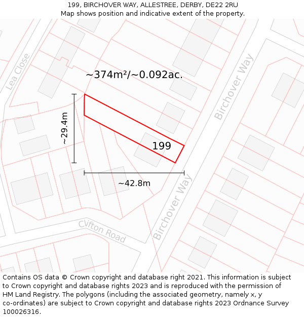 199, BIRCHOVER WAY, ALLESTREE, DERBY, DE22 2RU: Plot and title map