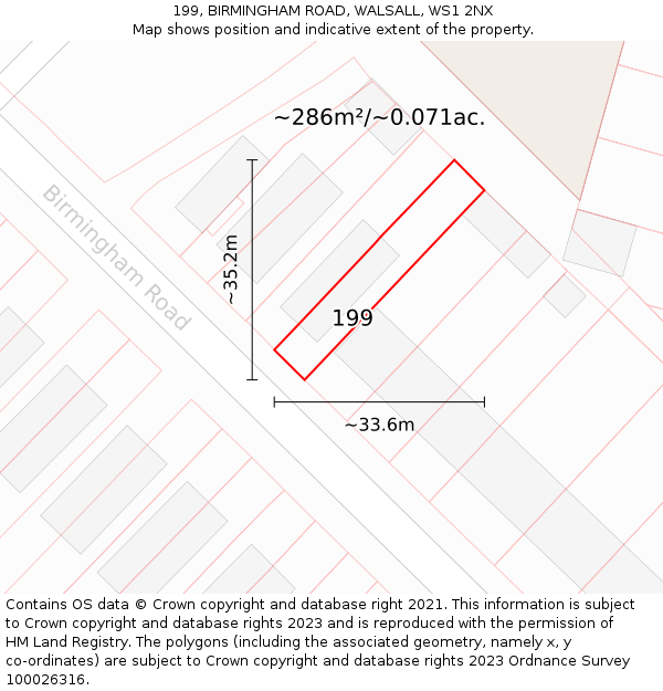 199, BIRMINGHAM ROAD, WALSALL, WS1 2NX: Plot and title map