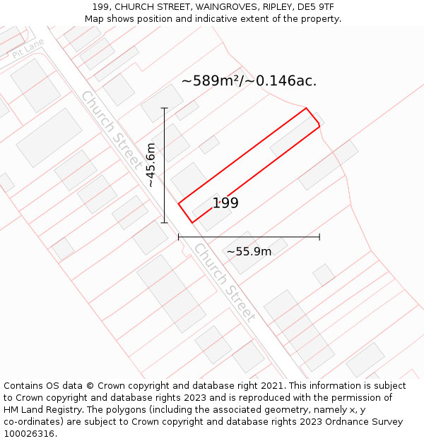 199, CHURCH STREET, WAINGROVES, RIPLEY, DE5 9TF: Plot and title map