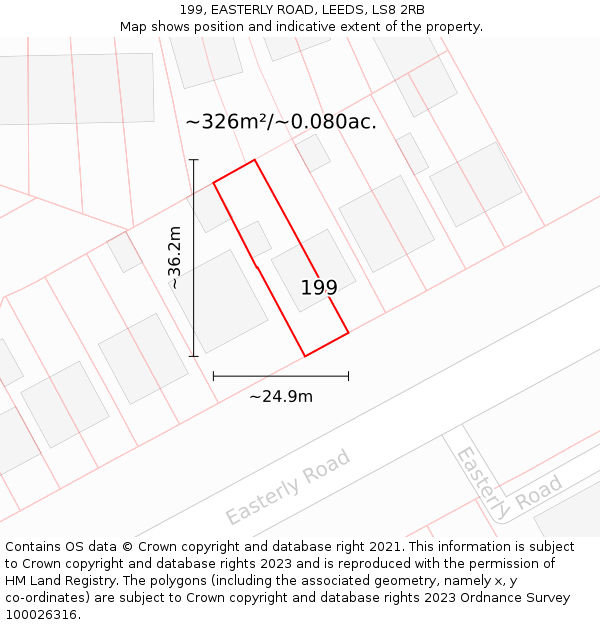 199, EASTERLY ROAD, LEEDS, LS8 2RB: Plot and title map