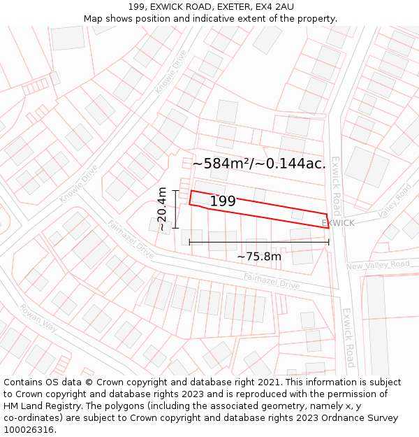 199, EXWICK ROAD, EXETER, EX4 2AU: Plot and title map