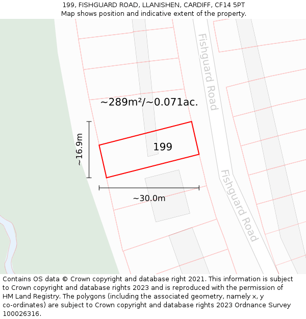 199, FISHGUARD ROAD, LLANISHEN, CARDIFF, CF14 5PT: Plot and title map
