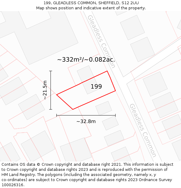 199, GLEADLESS COMMON, SHEFFIELD, S12 2UU: Plot and title map