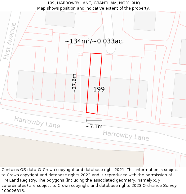 199, HARROWBY LANE, GRANTHAM, NG31 9HQ: Plot and title map