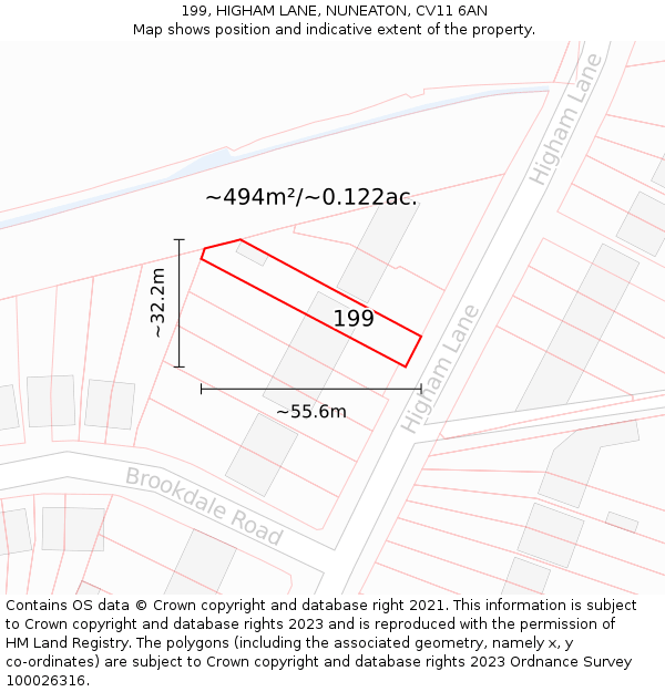 199, HIGHAM LANE, NUNEATON, CV11 6AN: Plot and title map