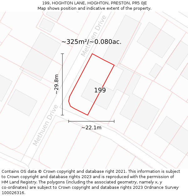 199, HOGHTON LANE, HOGHTON, PRESTON, PR5 0JE: Plot and title map
