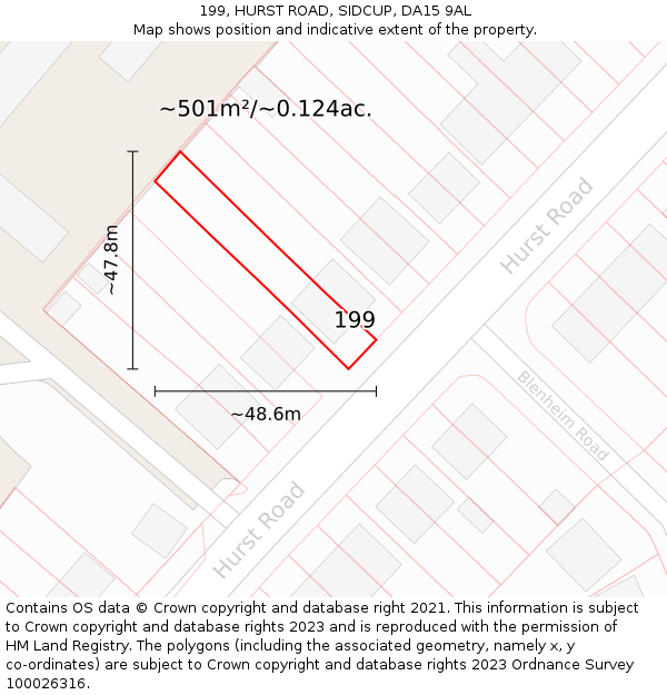199, HURST ROAD, SIDCUP, DA15 9AL: Plot and title map