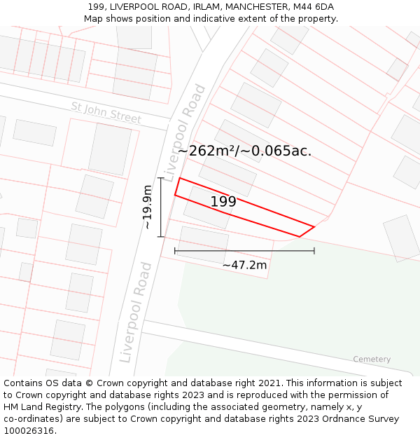 199, LIVERPOOL ROAD, IRLAM, MANCHESTER, M44 6DA: Plot and title map
