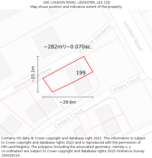 199, LONDON ROAD, LEICESTER, LE2 1ZE: Plot and title map